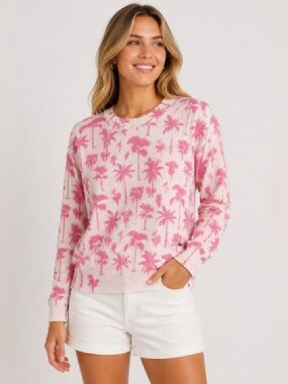 Vineyard Vines Pink Palm-Print Crewneck Sweater